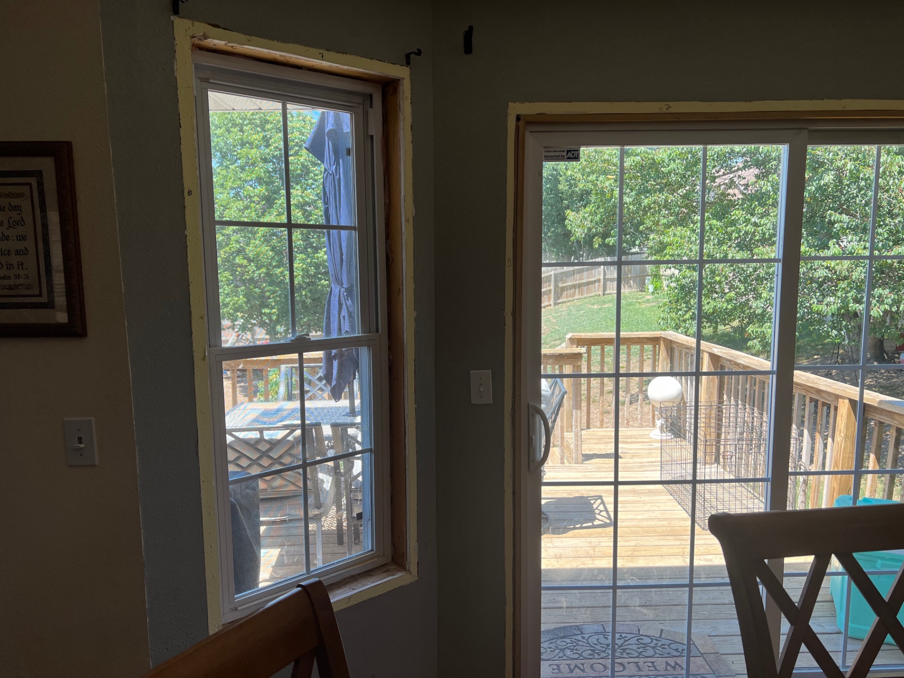 Window and patio door openings before new custom trim carpentry in the Springfield, MO area