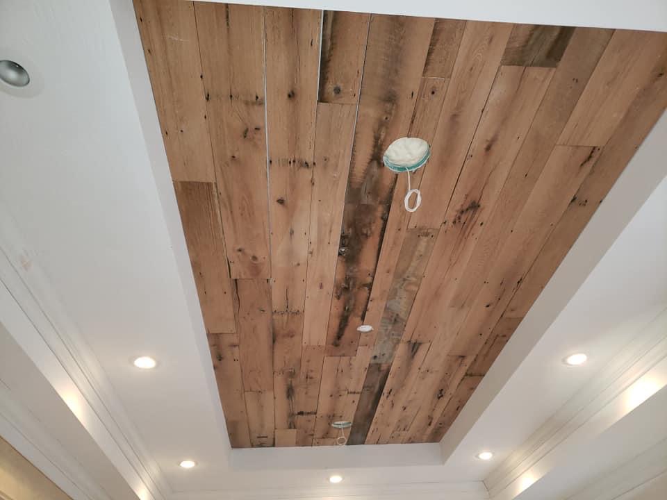 Reclaimed wood plank ceiling inset by Repaint Springfield, MO