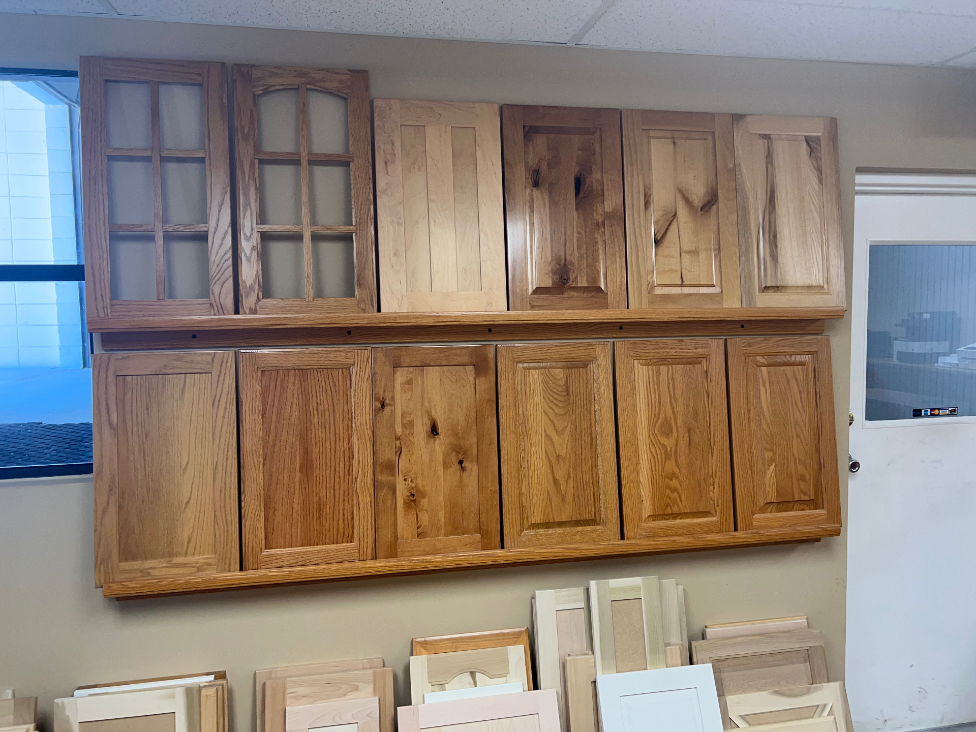 Replacement cabinet door styles and wood species samples for Springfield, Missouri kitchens